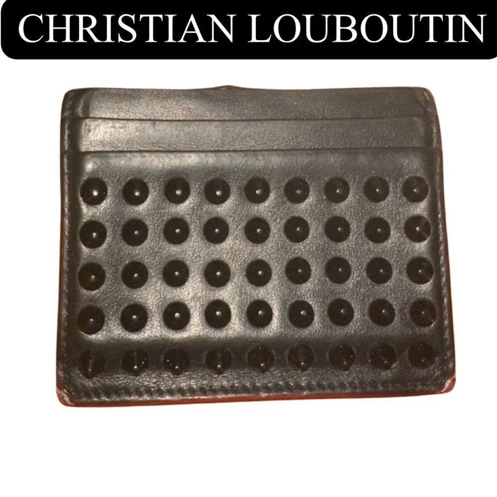 CHRISTIAN LOUBOUTIN Kios Spiked Card Holder w/Auth Cards, Box, & Dust Bag. EUC